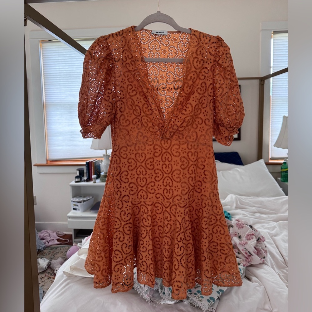 SANDRO orange eyelet mini